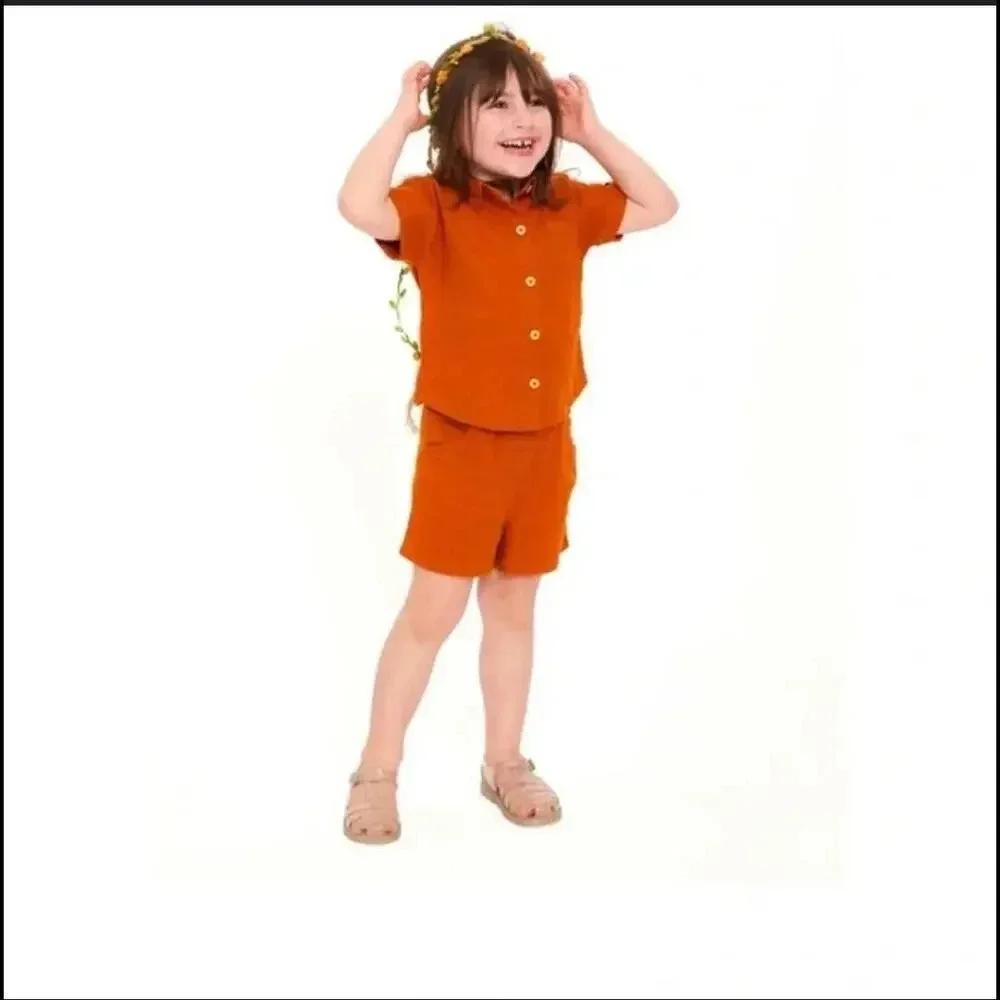 Wonder Nation Baby Girl Elevated Shirt and Shorts Linen Blend Set Size 12m NWOT